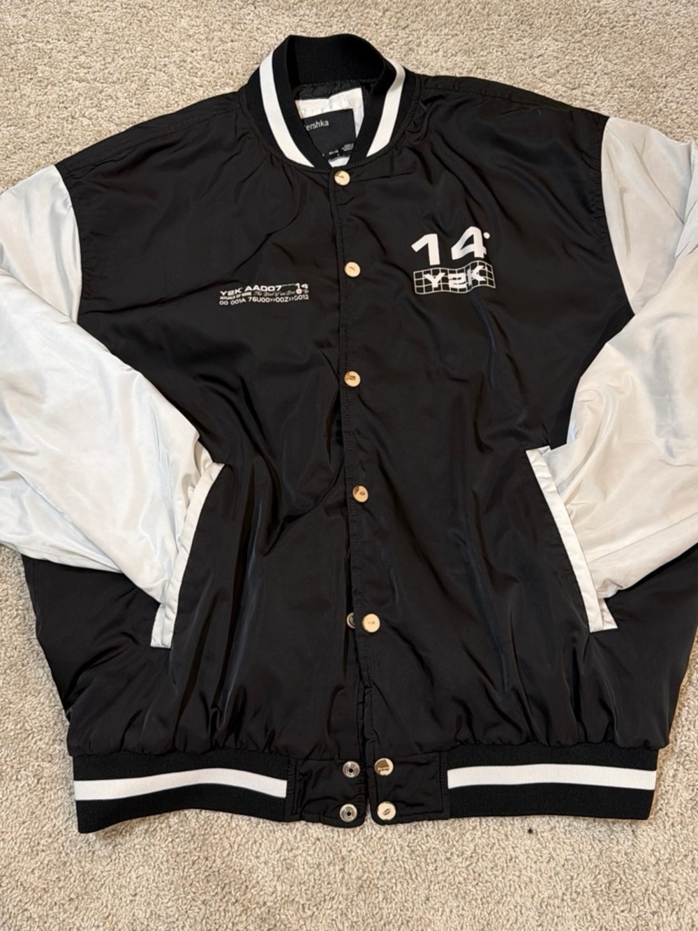 Bershka Black and White Varsity Bomber Jacket